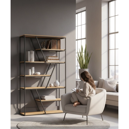 REGAŁ NA KSIĄŻKI METALOWE DREWNO LITE DĄB JESION OLCHA RNK-116